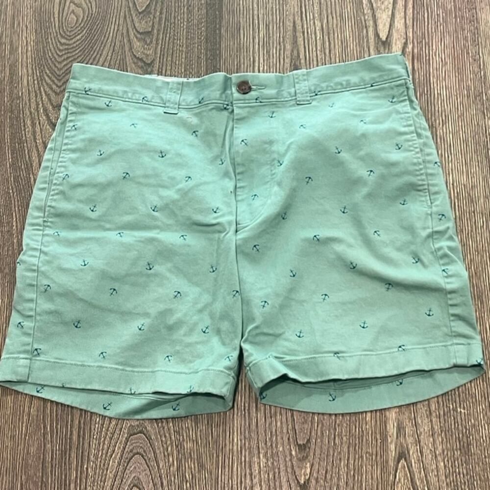 J.Crew Mens 7" Chino Shorts Mid Rise Flat Front Cotton Blend Stretch Green Sz 32